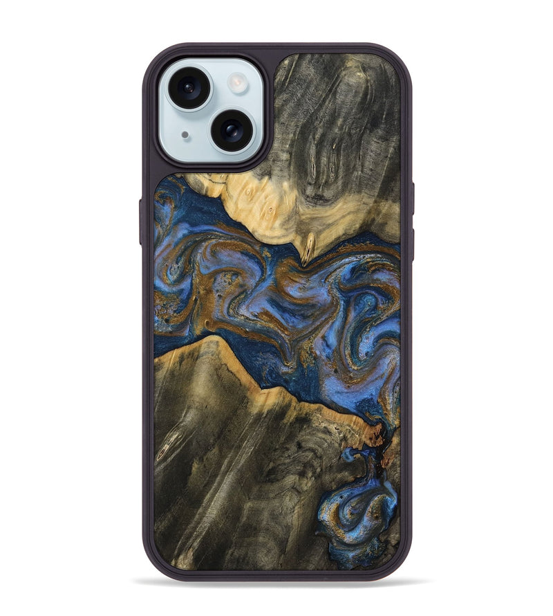 iPhone 15 Plus Wood Phone Case - Lance (Teal & Gold, 809406)