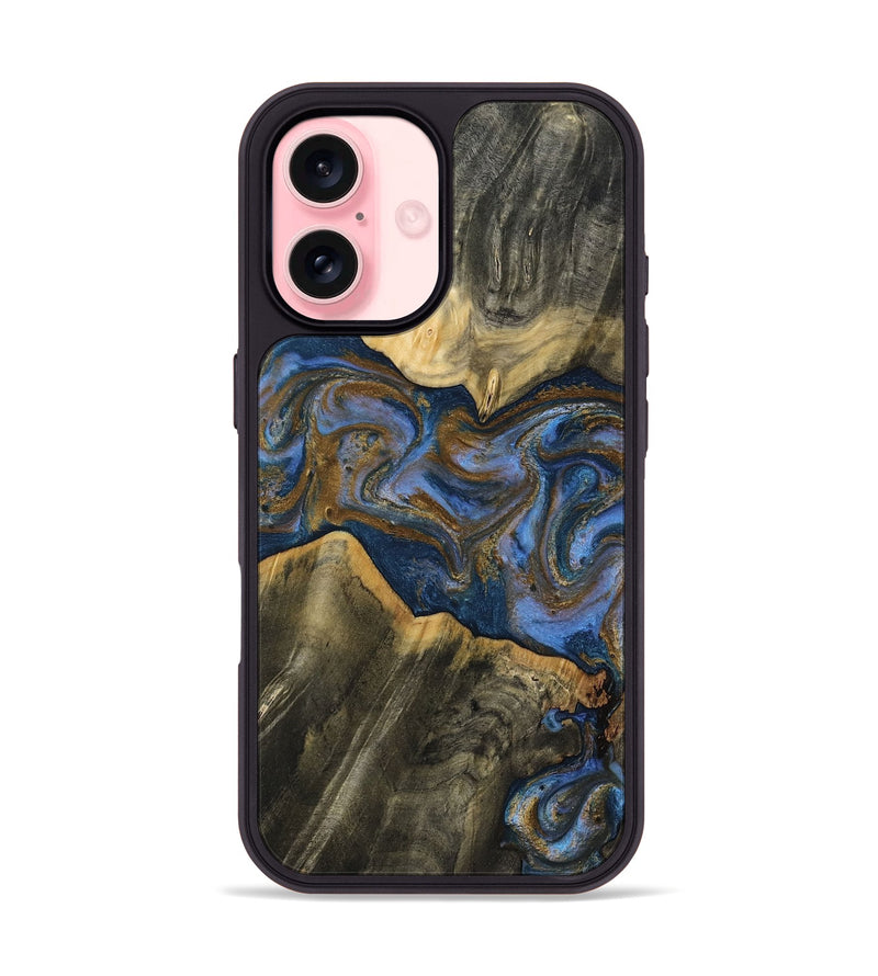 iPhone 16 Wood Phone Case - Lance (Teal & Gold, 809406)