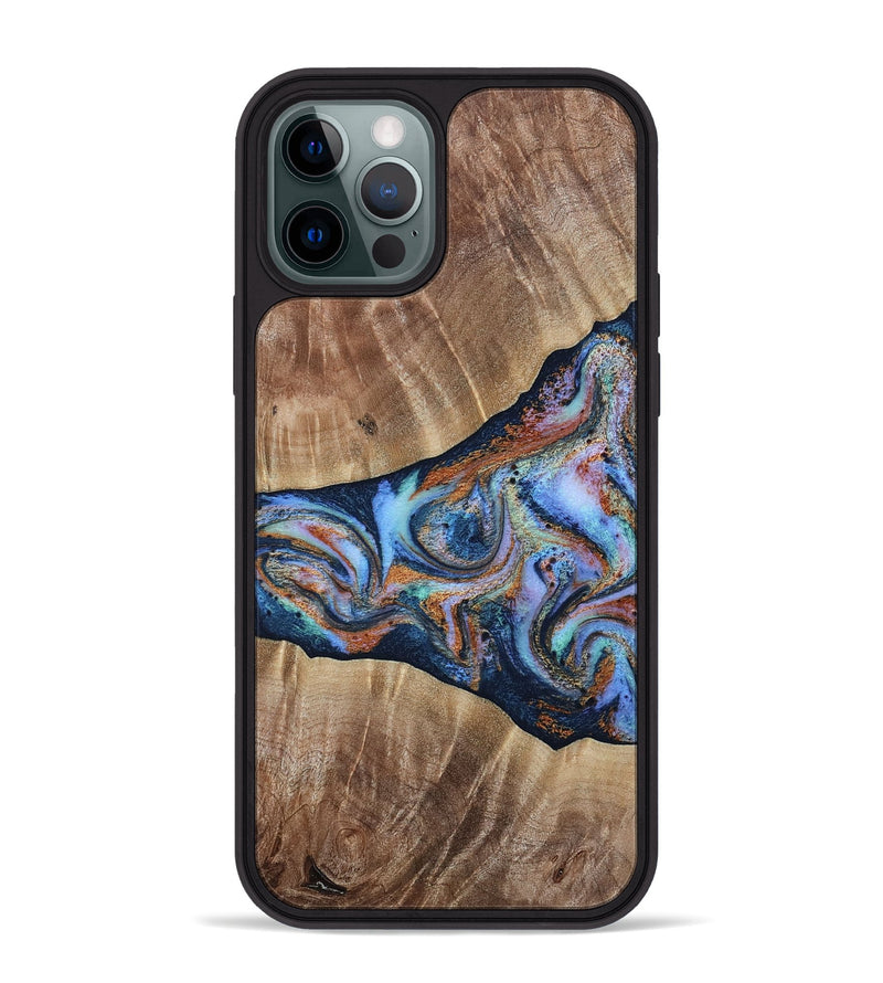 iPhone 12 Pro Max Wood Phone Case - Mikalah (Teal & Gold, 809407)