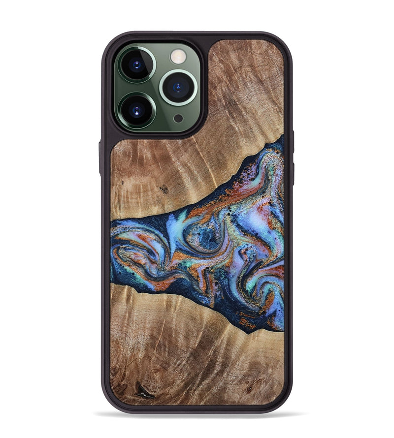 iPhone 13 Pro Max Wood Phone Case - Mikalah (Teal & Gold, 809407)