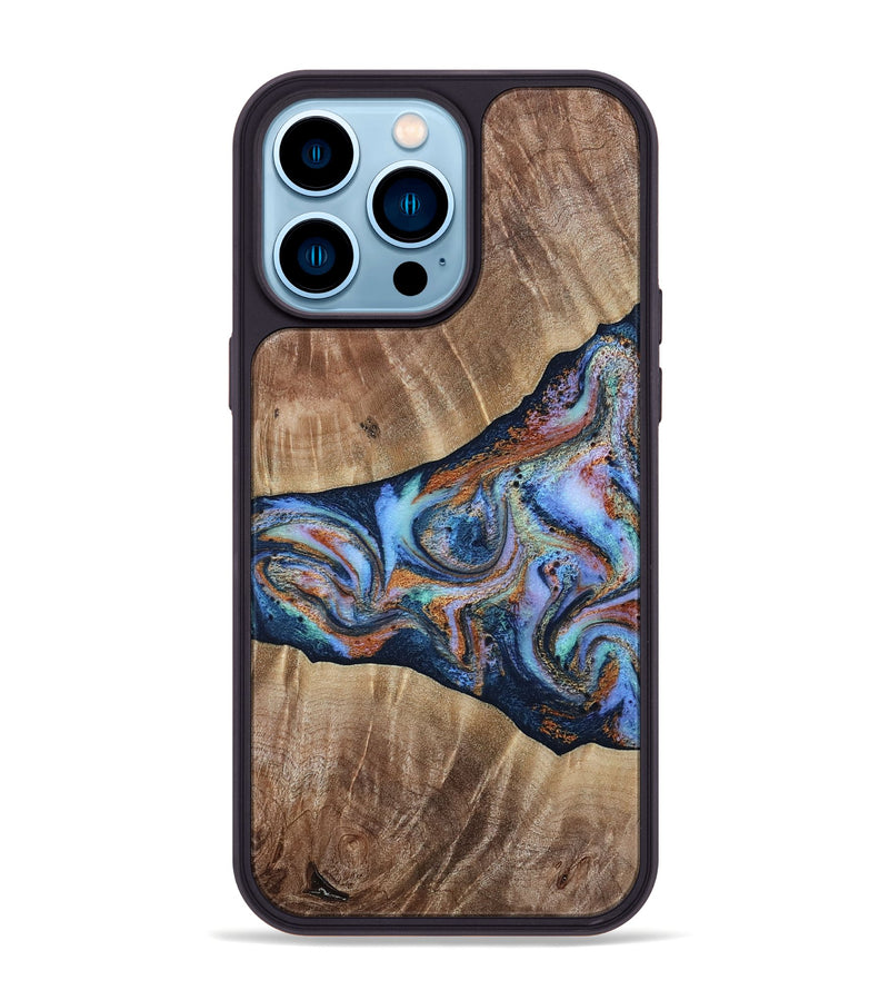 iPhone 14 Pro Max Wood Phone Case - Mikalah (Teal & Gold, 809407)