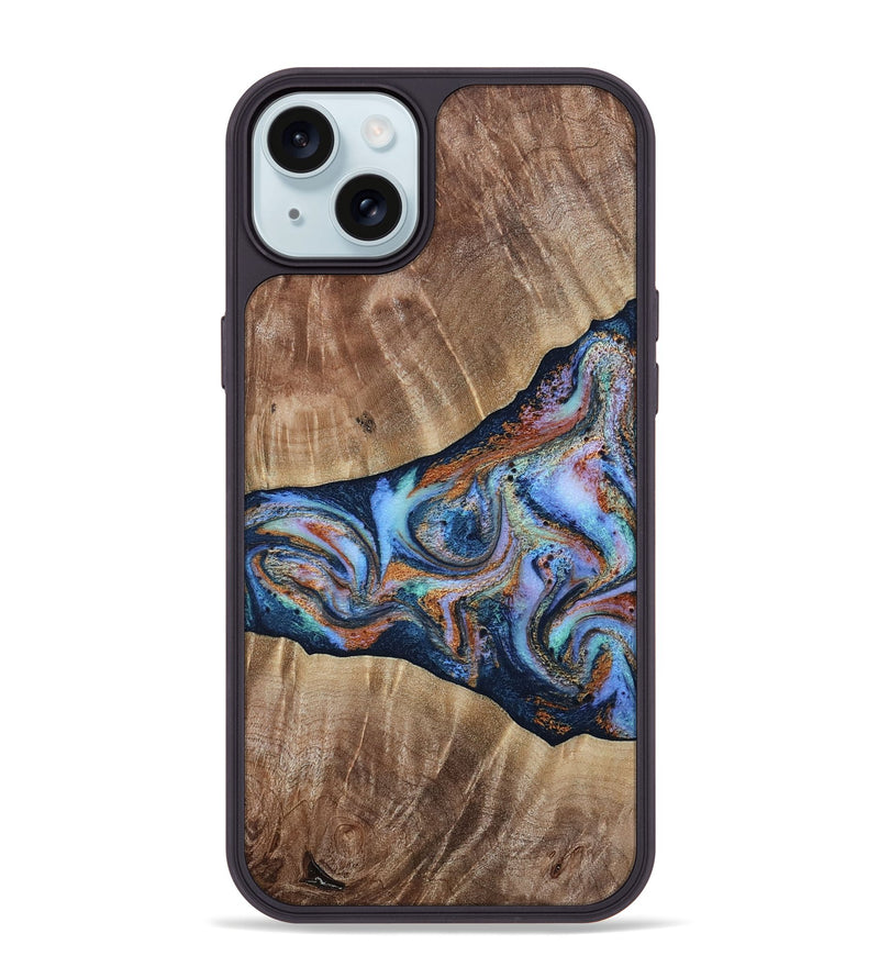 iPhone 15 Plus Wood Phone Case - Mikalah (Teal & Gold, 809407)
