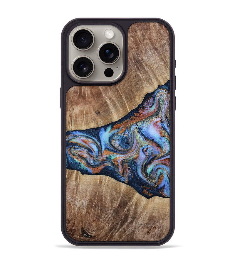 iPhone 15 Pro Max Wood Phone Case - Mikalah (Teal & Gold, 809407)