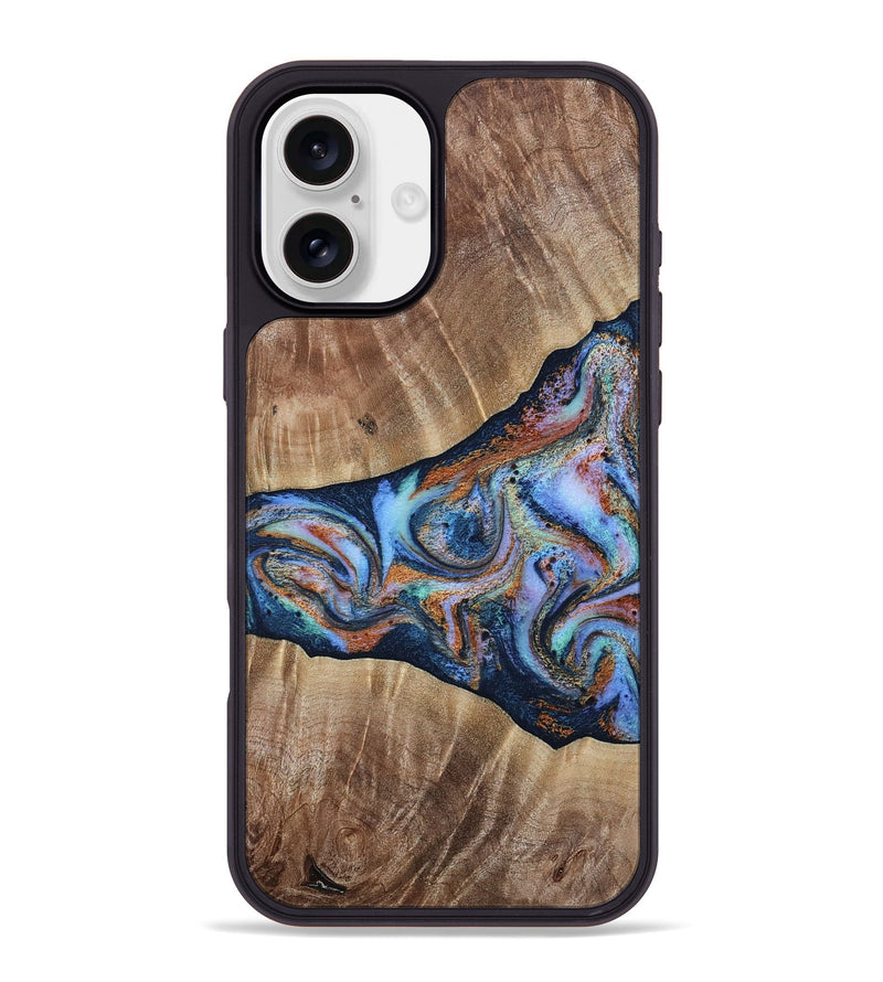 iPhone 16 Plus Wood Phone Case - Mikalah (Teal & Gold, 809407)