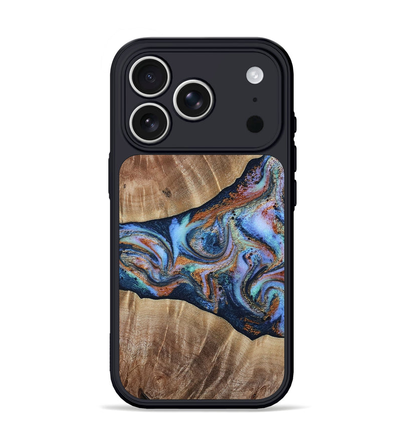 iPhone 17 Pro Wood Phone Case - Mikalah (Teal & Gold, 809407)