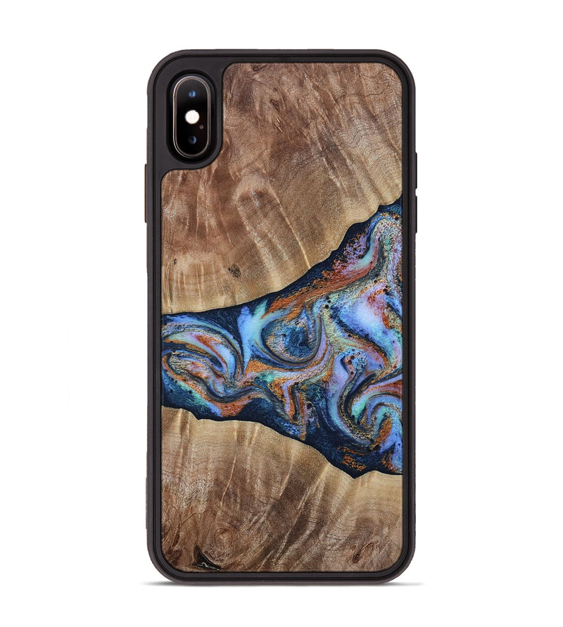 iPhone Xs Max Wood Phone Case - Mikalah (Teal & Gold, 809407)