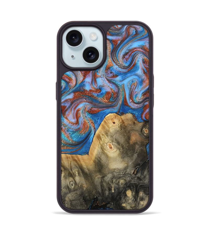 iPhone 15 Wood Phone Case - Tillie (Teal & Gold, 809408)