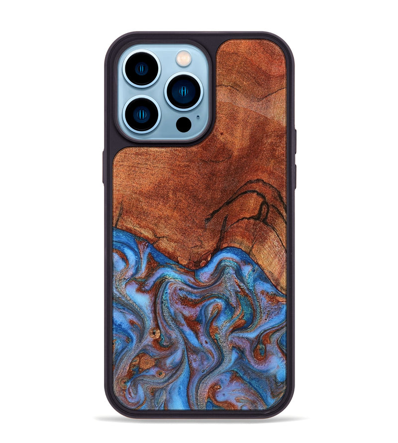 iPhone 14 Pro Max Wood Phone Case - Jadiel (Teal & Gold, 809409)