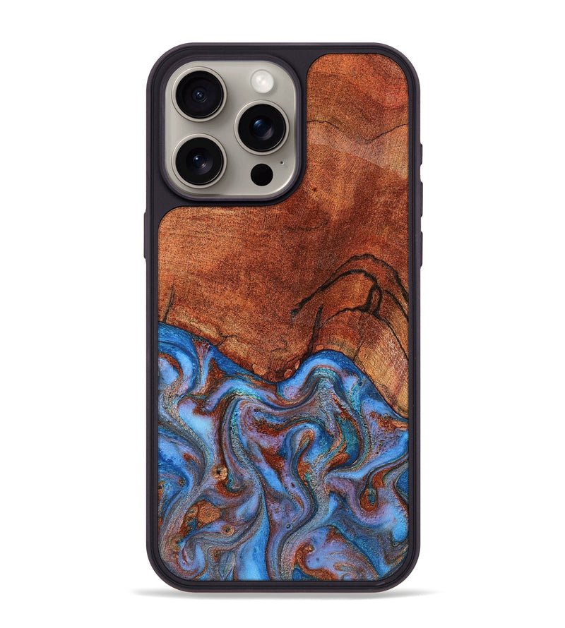 iPhone 15 Pro Max Wood Phone Case - Jadiel (Teal & Gold, 809409)