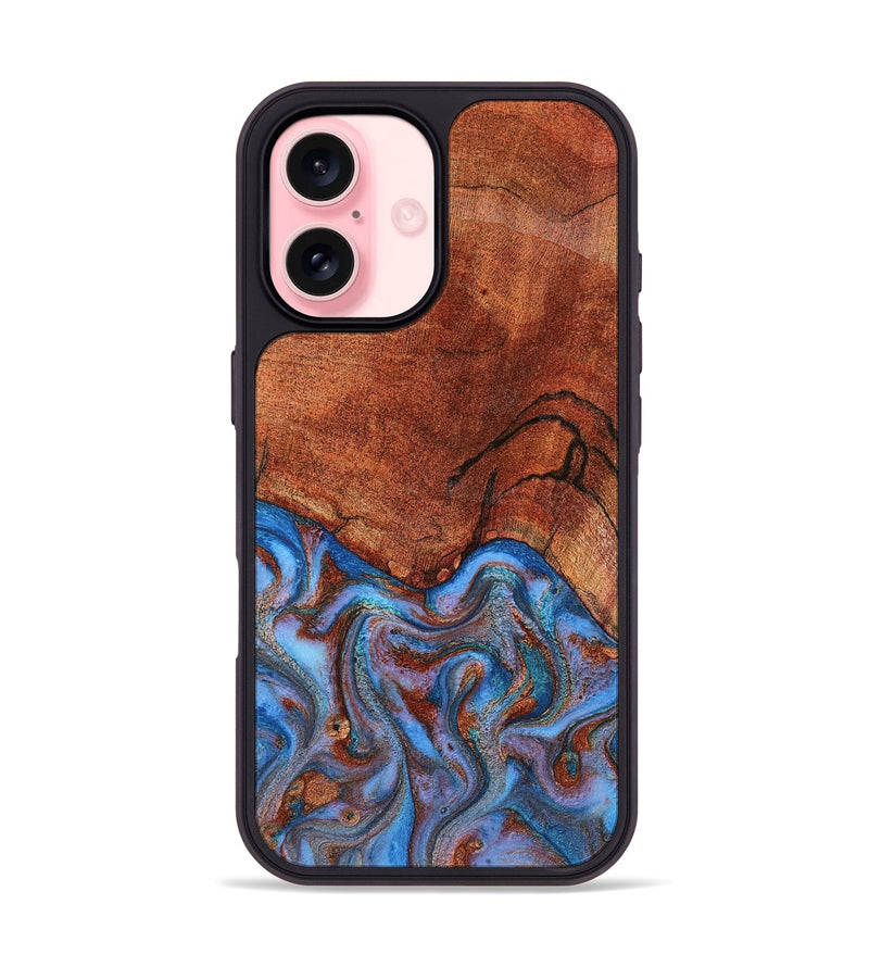 iPhone 16 Wood Phone Case - Jadiel (Teal & Gold, 809409)