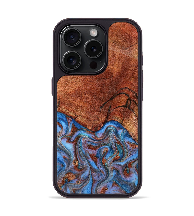 iPhone 16 Pro Wood Phone Case - Jadiel (Teal & Gold, 809409)