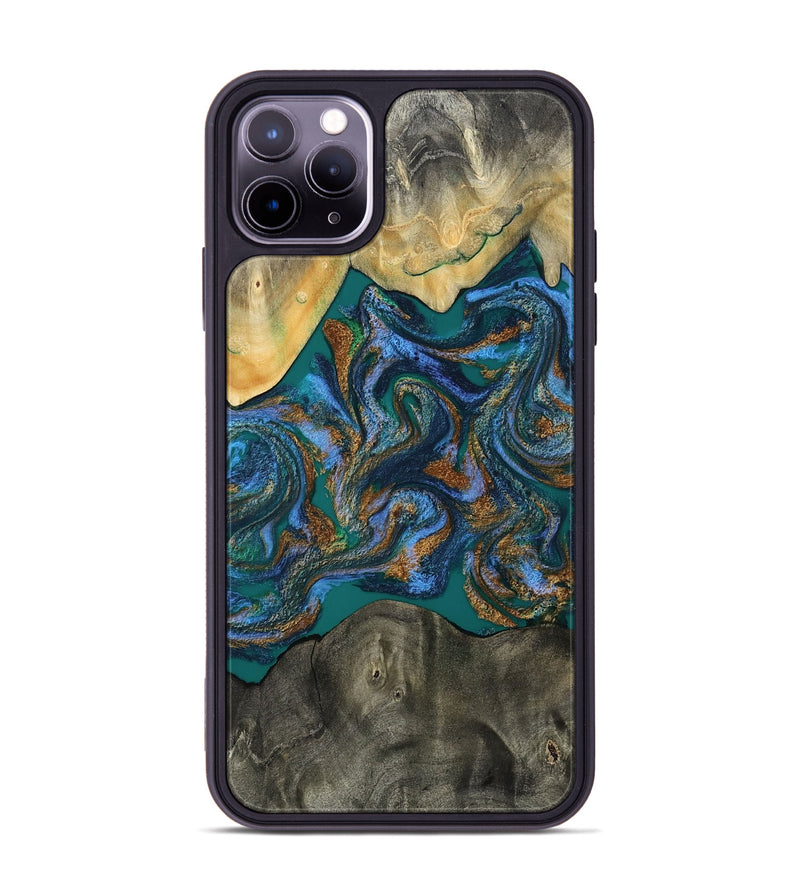 iPhone 11 Pro Max Wood Phone Case - Alonzo (Teal & Gold, 809410)