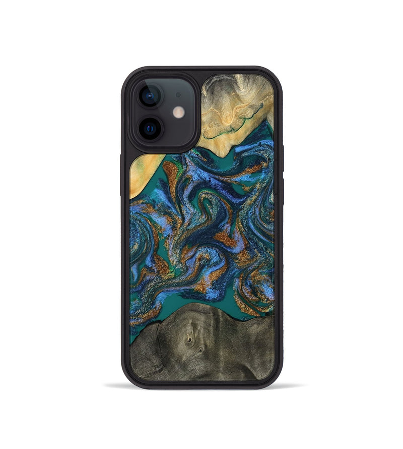 iPhone 12 mini Wood Phone Case - Alonzo (Teal & Gold, 809410)