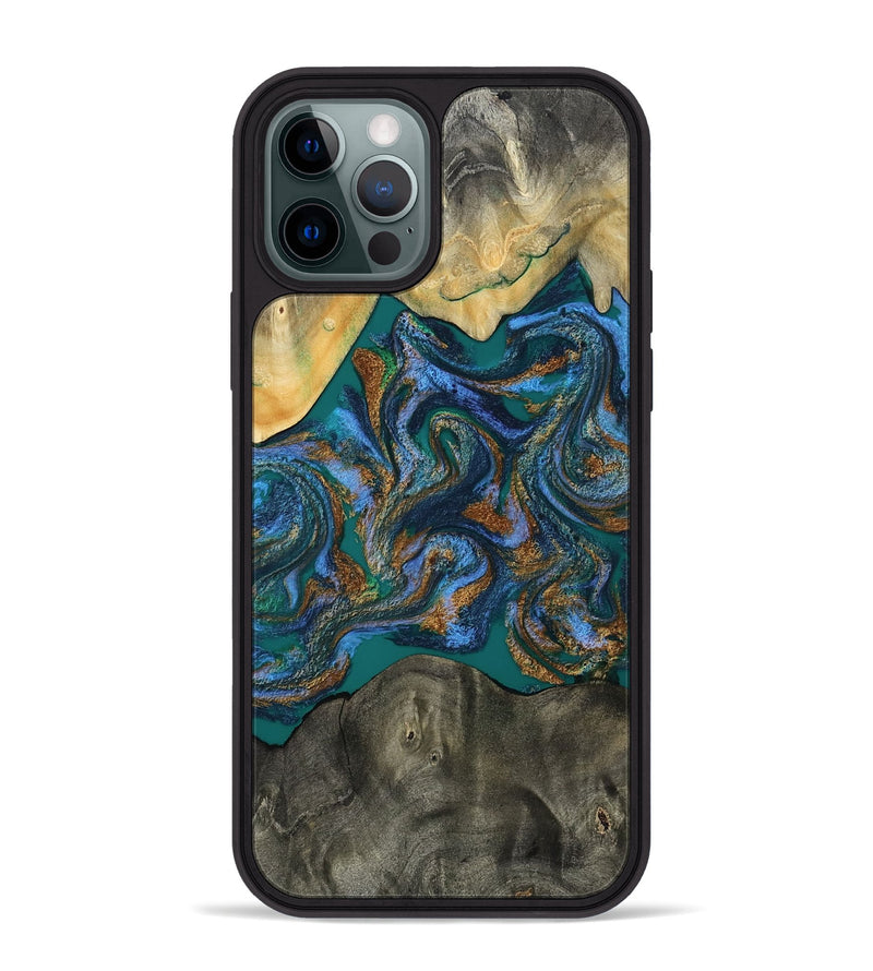 iPhone 12 Pro Max Wood Phone Case - Alonzo (Teal & Gold, 809410)