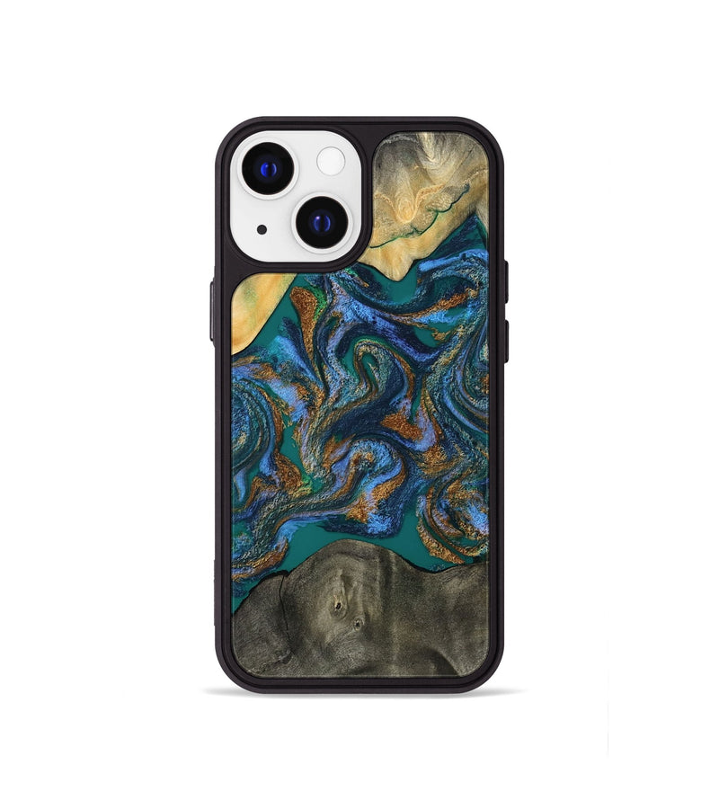 iPhone 13 mini Wood Phone Case - Alonzo (Teal & Gold, 809410)