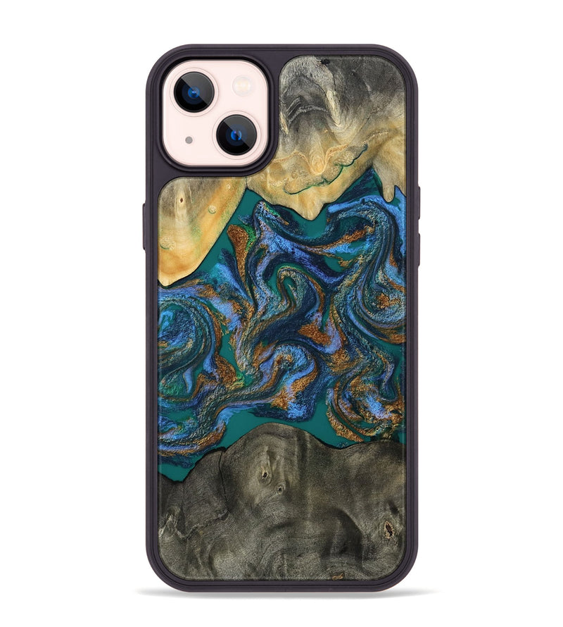 iPhone 14 Plus Wood Phone Case - Alonzo (Teal & Gold, 809410)