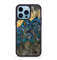 iPhone 14 Pro Max Wood Phone Case - Alonzo (Teal & Gold, 809410)