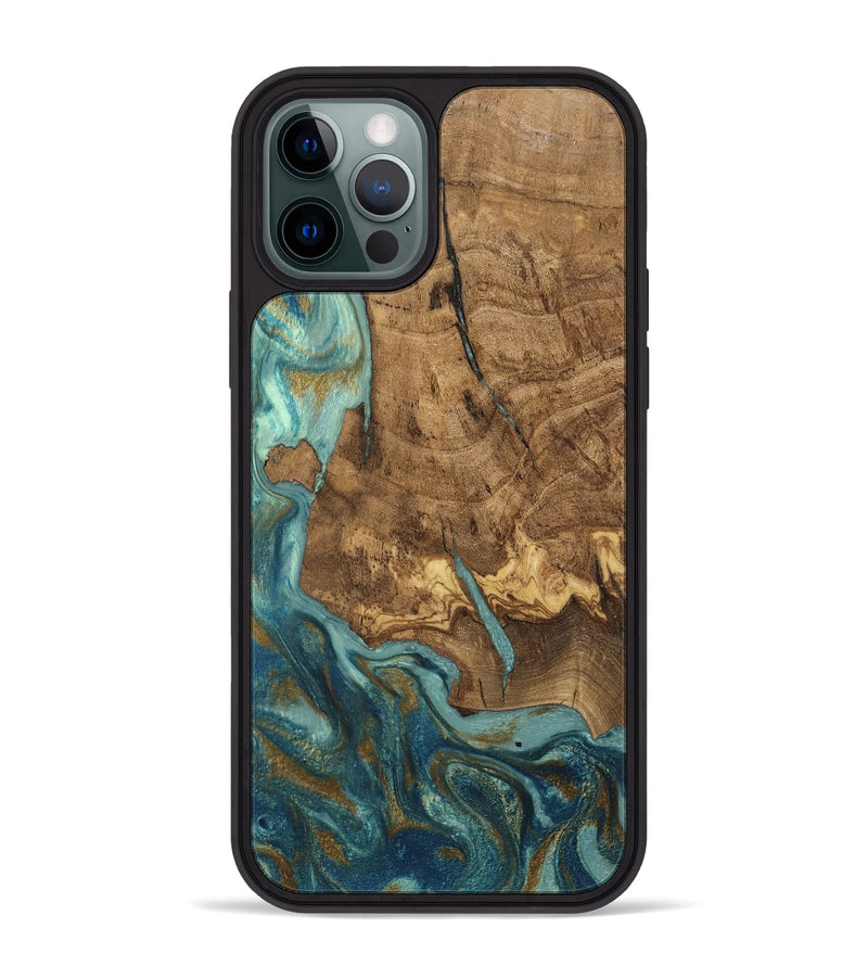 iPhone 12 Pro Max Wood Phone Case - Inaya (Teal & Gold, 809411)