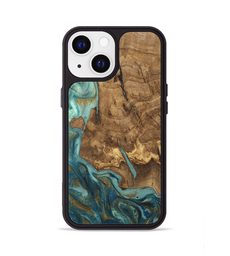 iPhone 13 Wood Phone Case - Inaya (Teal & Gold, 809411)