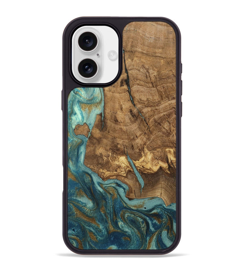 iPhone 16 Plus Wood Phone Case - Inaya (Teal & Gold, 809411)