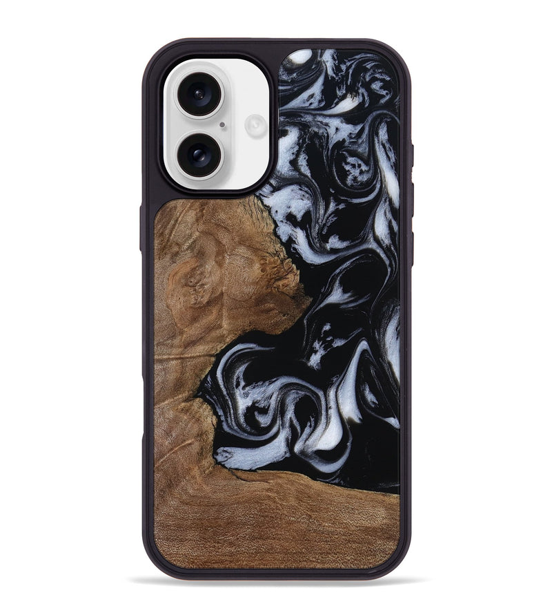 iPhone 16 Plus Wood Phone Case - Emilee (Black & White, 809418)