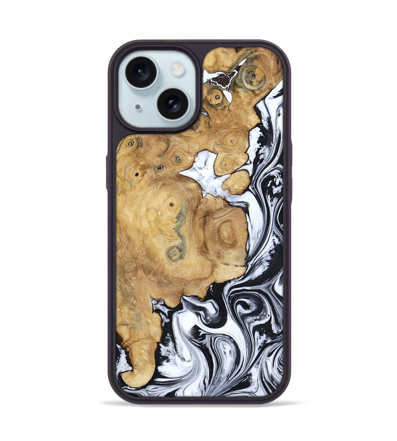 iPhone 15 Wood Phone Case - Dalia (Black & White, 809420)