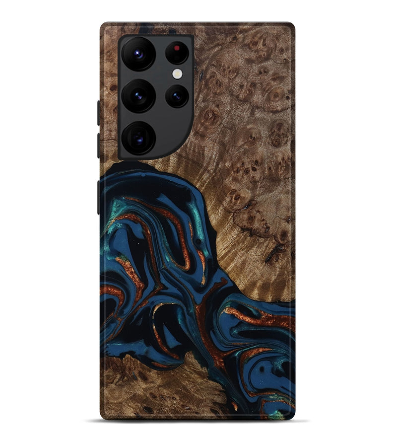 Galaxy S22 Ultra Wood Live Edge Phone Case - Velda (Teal & Gold, 809433)