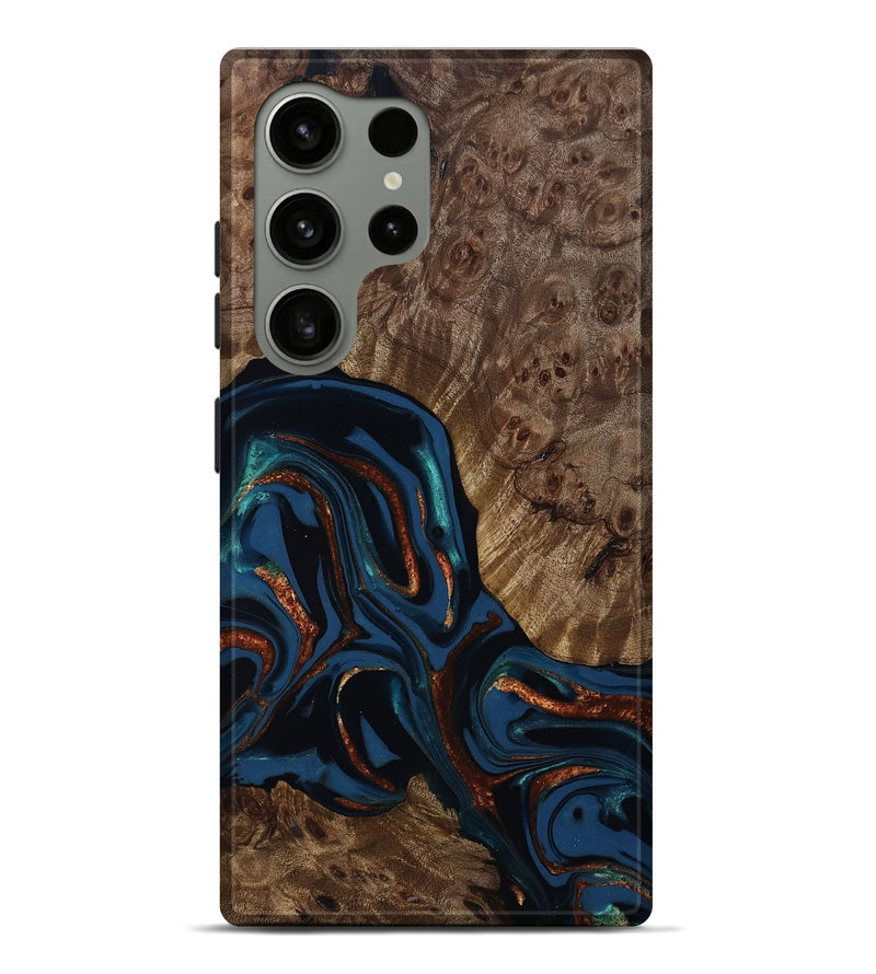 Galaxy S24 Ultra Wood Live Edge Phone Case - Velda (Teal & Gold, 809433)