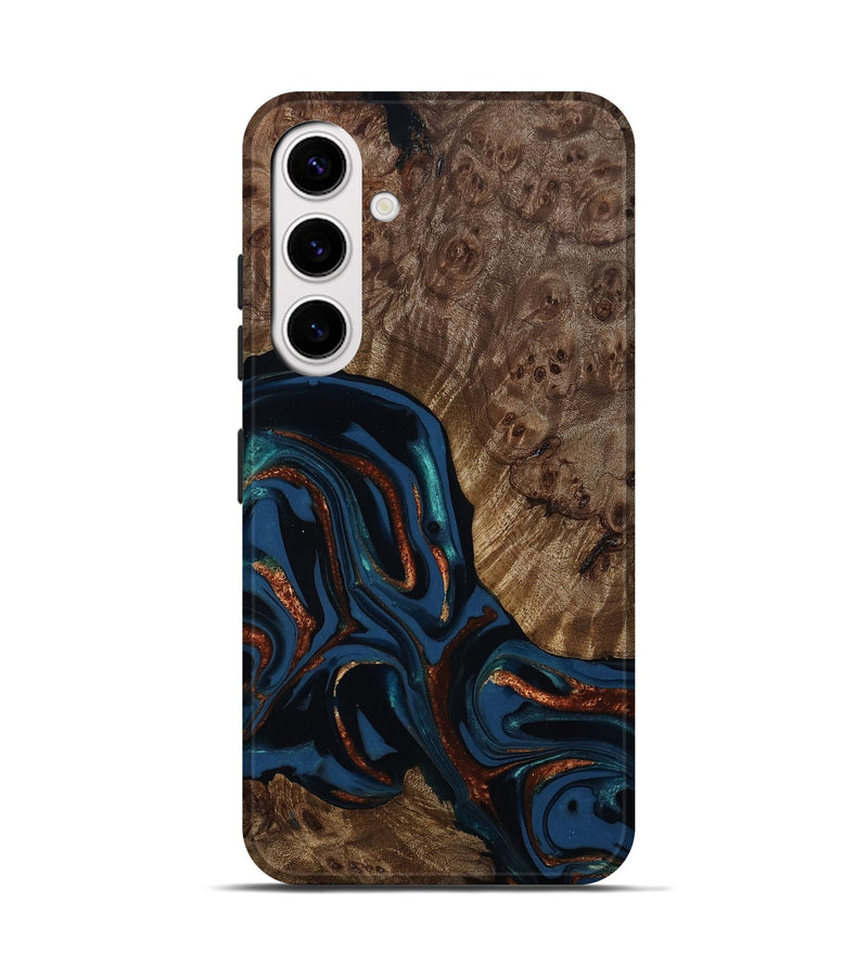 Galaxy S25 Wood Live Edge Phone Case - Velda (Teal & Gold, 809433)