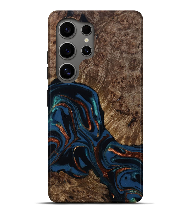 Galaxy S25 Ultra Wood Live Edge Phone Case - Velda (Teal & Gold, 809433)