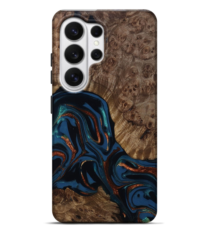 Galaxy S26 Ultra Wood Live Edge Phone Case - Velda (Teal & Gold, 809433)