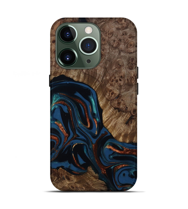 iPhone 13 Pro Wood Live Edge Phone Case - Velda (Teal & Gold, 809433)