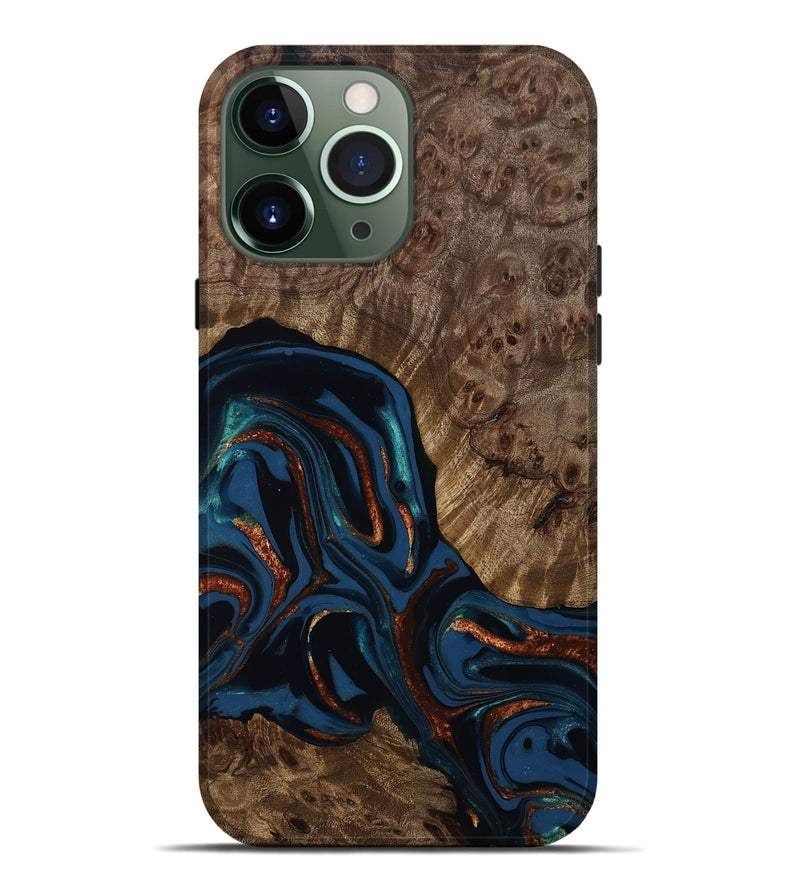 iPhone 13 Pro Max Wood Live Edge Phone Case - Velda (Teal & Gold, 809433)