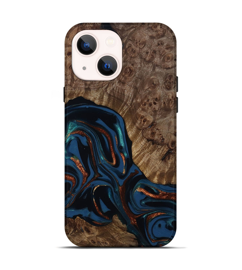 iPhone 14 Wood Live Edge Phone Case - Velda (Teal & Gold, 809433)