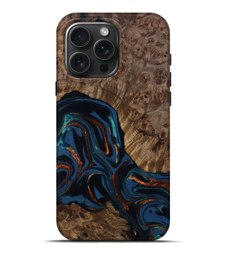 iPhone 16 Pro Max Wood Live Edge Phone Case - Velda (Teal & Gold, 809433)