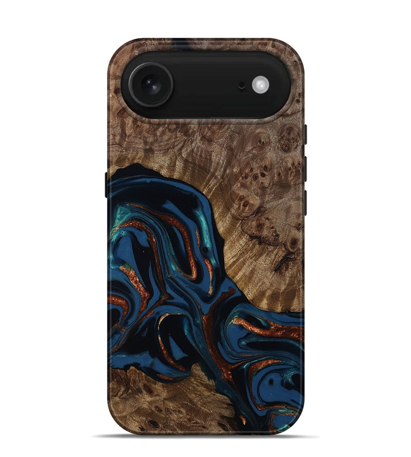 iPhone 17 Air Wood Live Edge Phone Case - Velda (Teal & Gold, 809433)