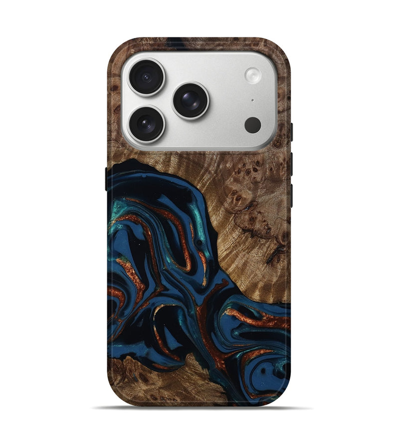 iPhone 17 Pro Wood Live Edge Phone Case - Velda (Teal & Gold, 809433)