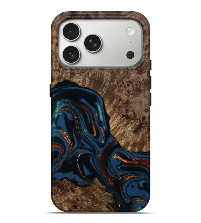 iPhone 17 Pro Max Wood Live Edge Phone Case - Velda (Teal & Gold, 809433)