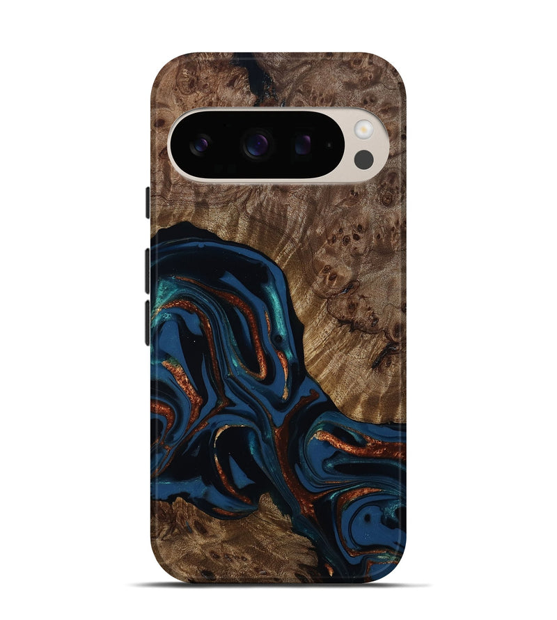 Pixel 10 Pro Wood Live Edge Phone Case - Velda (Teal & Gold, 809433)