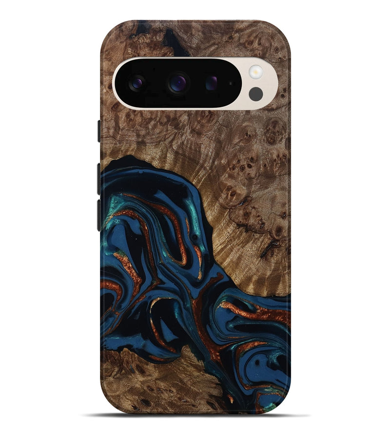 Pixel 10 Pro XL Wood Live Edge Phone Case - Velda (Teal & Gold, 809433)