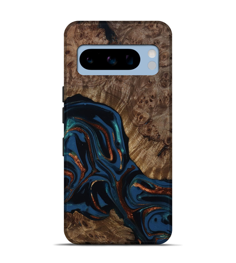 Pixel 8 Pro Wood Live Edge Phone Case - Velda (Teal & Gold, 809433)