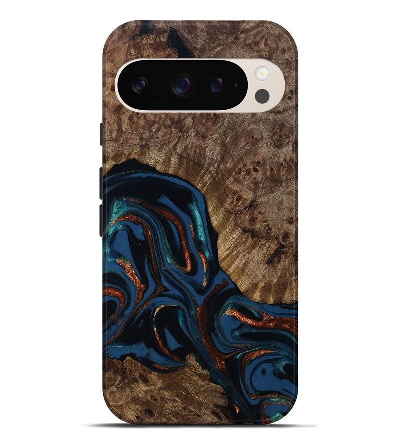 Pixel 9 Pro XL Wood Live Edge Phone Case - Velda (Teal & Gold, 809433)
