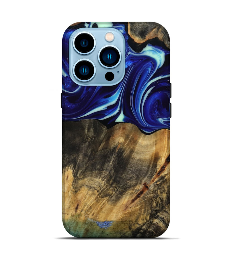 iPhone 14 Pro Wood Live Edge Phone Case - Vernice (Blue, 809439)