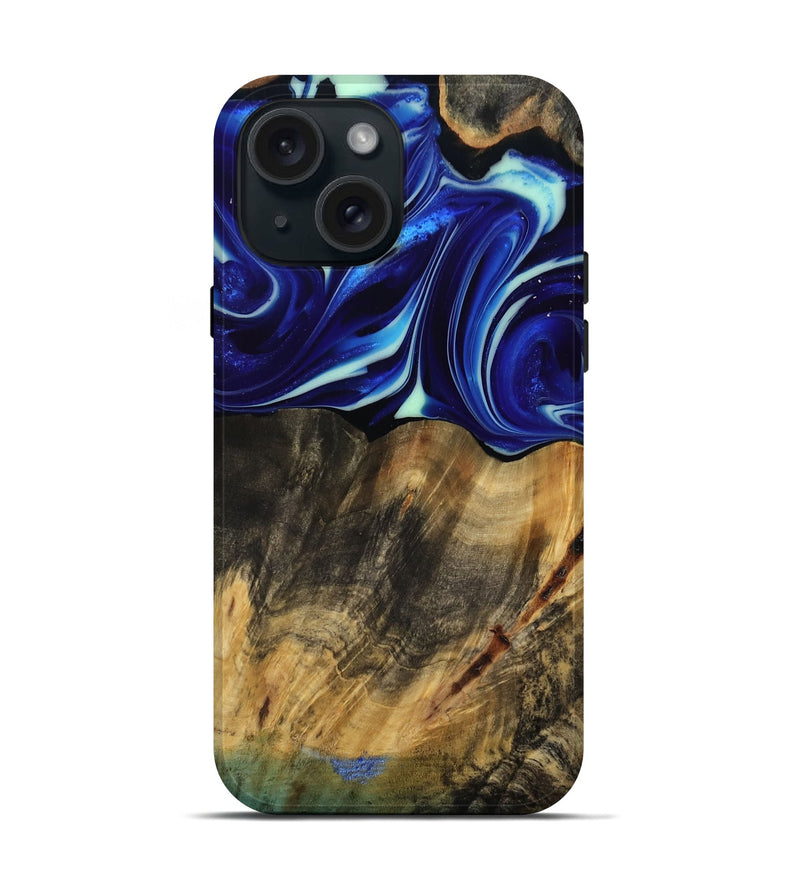 iPhone 15 Wood Live Edge Phone Case - Vernice (Blue, 809439)