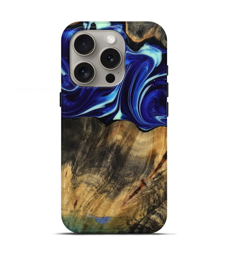 iPhone 16 Pro Wood Live Edge Phone Case - Vernice (Blue, 809439)
