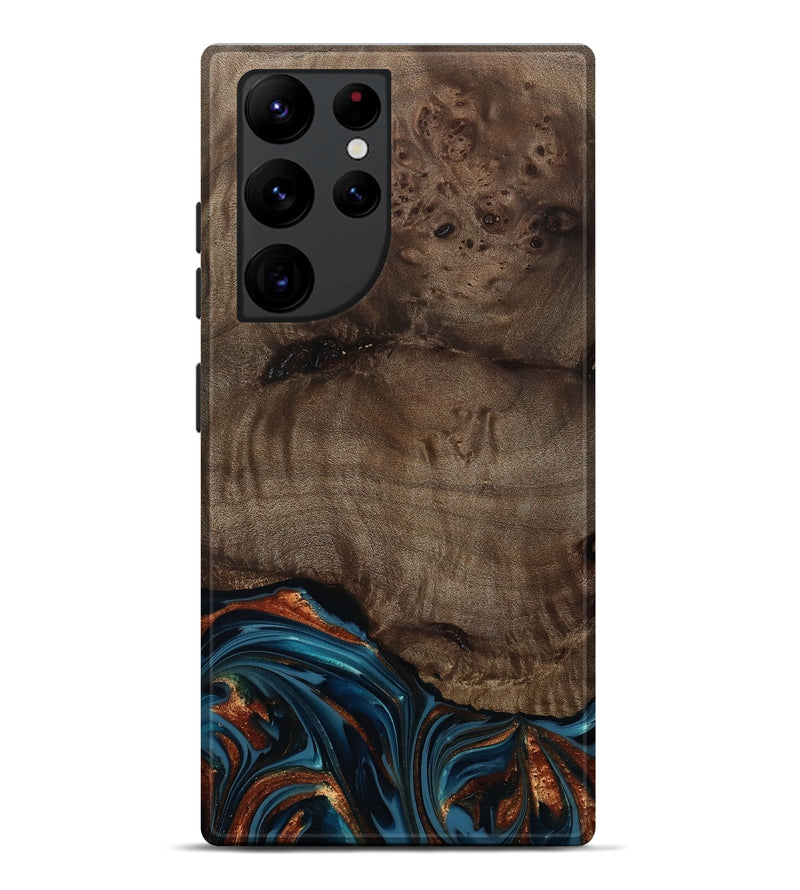 Galaxy S22 Ultra Wood Live Edge Phone Case - Skyler (Teal & Gold, 809440)