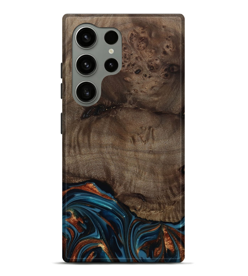 Galaxy S24 Ultra Wood Live Edge Phone Case - Skyler (Teal & Gold, 809440)