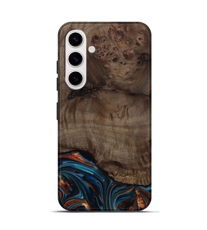 Galaxy S25 Wood Live Edge Phone Case - Skyler (Teal & Gold, 809440)