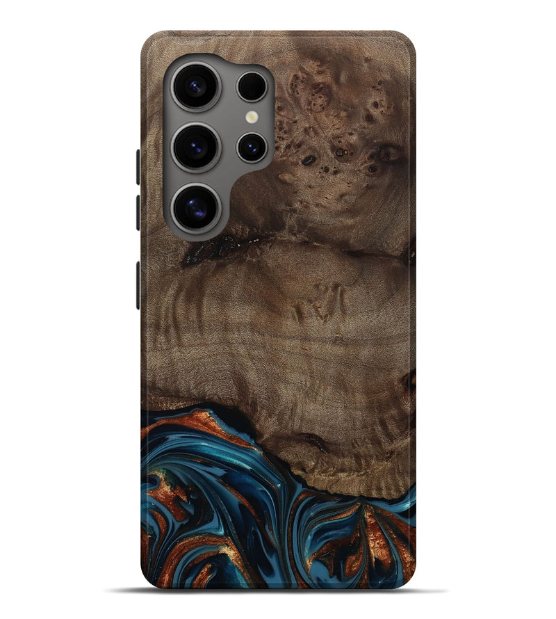 Galaxy S25 Ultra Wood Live Edge Phone Case - Skyler (Teal & Gold, 809440)