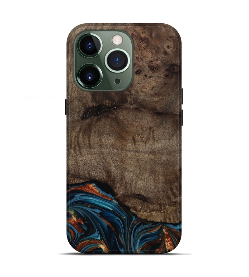 iPhone 13 Pro Wood Live Edge Phone Case - Skyler (Teal & Gold, 809440)
